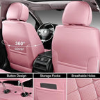 Auto Car Seat Covers Full Set Leather Cushion Protector Breathable Waterproof Seat Cover for Cars Universal Fit (Pink, Full Set Without Headrest)