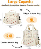 Insulated Lunch Bag for Men & Women, 9L Leakproof Lunch Box Soft Cooler Tote with 5 Pockets, 600D Oxford, EVA Lining, Adjustable Strap for Work, Picnic, Beach&Travel-Corduroy Strawberry
