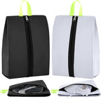 2 Pcs Smell Proof Cleat Bag for Sports, 4 Layer Odor Absorbing Soccer Football Baseball Golf Shoe Bag, Waterproof Mud Resistant Shoe Storage Pouch Fits up to Size 14 (Black,White)