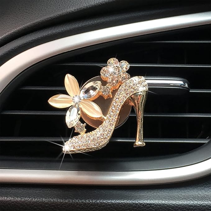 2 Pieces Crystal High Heel Shoe and Bag Air Vent Clips Rhinestone Car Air Freshener Clip Bling Car Clip Gift Decorations Charm Car Inter Air Vent Decor Accessories for Girls Women