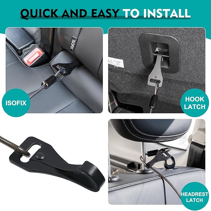 Chew Proof Dog Seat Belt for Car, 32 inch Black Dog Car Harness with Latch Bar Attachment and Aviation Aluminum Carabiner Up to 1000 lbs, Secure Dog Seatbelt Leash 1 Pack