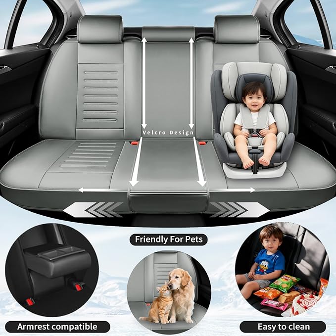 Fit HRV Premium Leather Car Seat Covers Compatible with Honda HRV 2016-2025 2026, Breathable, Wear Resistant, Airbag Compatible, All-Weather Protection & Full Coverage, 2 Front Seat Gray
