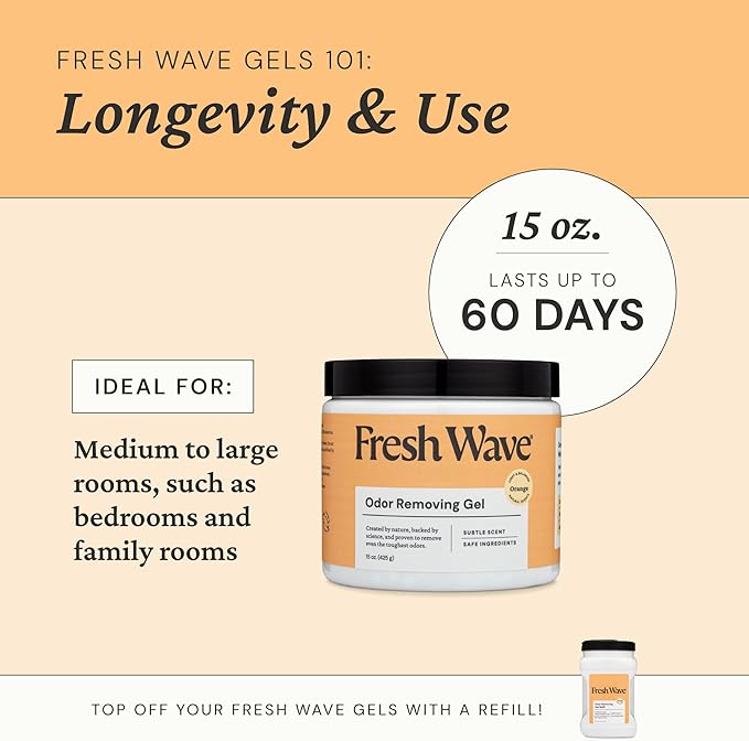 Fresh Wave Orange Odor Removing Gel, 15 oz., Pack of 2 | Odor Absorbers for Home | Safer Odor Relief | Natural Plant-Based Odor Eliminator | Every 15 oz. lasts 30-60 Days | For Cooking, Trash & Pets