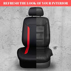 CAR PASS Universal Leather Car Seat Covers Full Set, Waterproof wear Durable Faux Leather Seat Covers 5 Seats Protector, Rear with Zipper, Airbag, Fit for SUV Pick-up Truck Vehicle Auto Black and Red