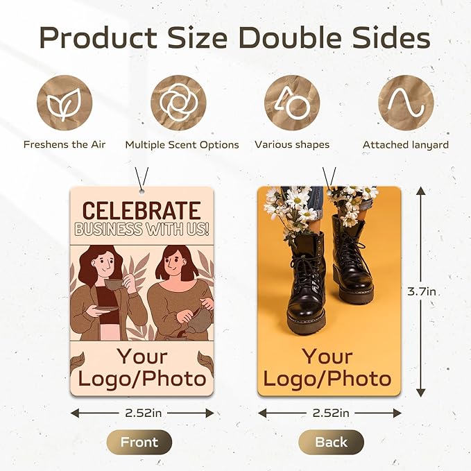 HINFKA 10-1000 Pcs Custom Air Fresheners with Picture – Personalized Double-Sided Car Freshener with Logo or Photo, Bulk Customized Gifts for Business Events and Branding (A08-Rectangle, Personalized)