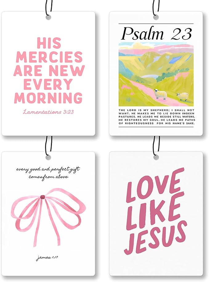 Preppy Pink Christian Bible Bow Car Air Freshener 4 Pcs - Coquette Bow Christian Love Like Jesua Air Freshener Hanging Decor for Cars Closet Drawer Books, Girly Car Accessories Mirror Decor for Women