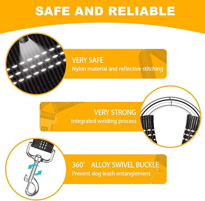 2-Pack Dog Car Seat Belt, 3-in-1 Headrest-Mounted Dog Seatbelt for Car, Adjustable Nylon Pet Safety Leash with Elastic Buffer & Reflective Stitching, Durable Car Harness for Dogs Fits Most Vehicles