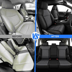 AOMSAZTO Custom Fit Seat Covers for Toyota RAV4 Hybrid 2019 2020 2021 2022 2023 2024 2025 (Not for XSE&2022-2025 SE Hybrid)-Full Set Faux Leather (New Black&Grey)