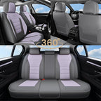 Coverado Car Seat Covers Full Set, Nappa Leather Seat Covers for Cars, Car Seat Protector Car Seat Cushion, Front and Back Seat Protectors Cushions Universal Fit for Most Cars Vehicles(Gray&Purple)