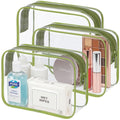 PACKISM TSA Approved Toiletry Bag - Clear Makeup Bag 3 Pack Medium, Quart Size Bag for 3-1-1 Liquids with Metal Smooth Zipper, Travel Makeup Bag for Women, Airport Airline Compliant Bag, Sage Green