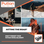 PuTian Merino Wool Blanket - 87" x 63" Thick Warm Soft Large Bed Throw - Great for Camping, Outdoors, Travel, Car, Couch, All Seasons Houndstooth Black