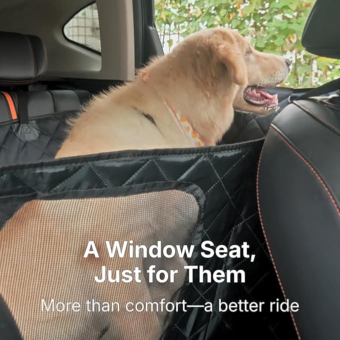 Dog Car Seat Cover for Back Seat with Door Protection, Waterproof Dog Seat Hammock, Soft-Padded Pet Car Seat Cover for SUVs & Sedans (Black)