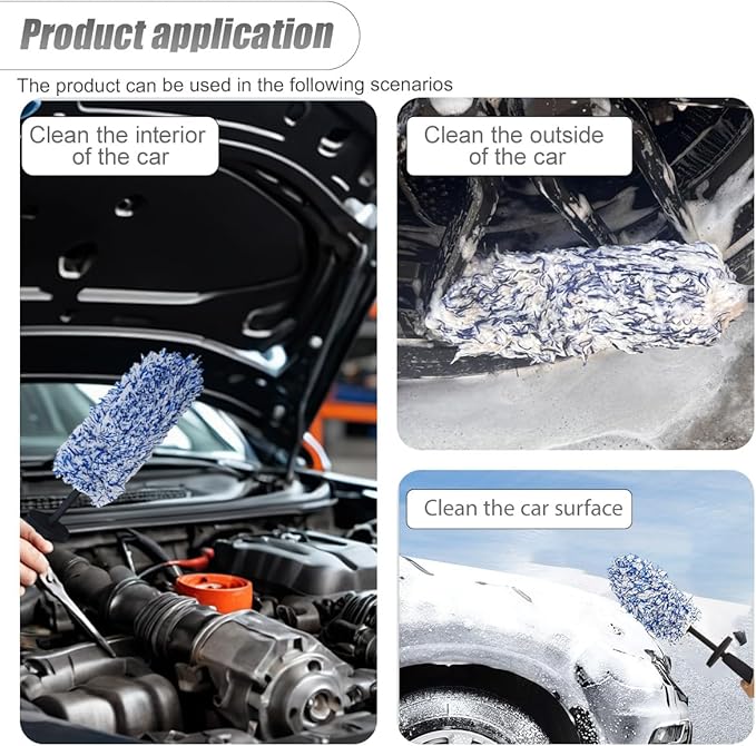 Car Wheel Cleaner Brush, Soft Microfiber Wheel Rim Cleaner, Non Scratch Car Detailing Brush, Highly Water Absorption & Removable Tire Brush, Vehicle Rim Wash Tool (Blue)