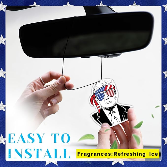 American USA President Car Air Freshener Card Pendant（8 Pack Refreshing Ice Scent） American Flag Gifts Merch Party Supplies Room Decor Accessories for Hanging Rearview Car Interior