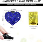 Ziciner 2PCS Bling Heart Car Air Vent Clips Charms, Heart Shaped Crystal Air Freshener Vent Clips, Rhinestone Air Conditioning Outlet Clip, Car Decor Accessories for Women Girls (Dark Blue)