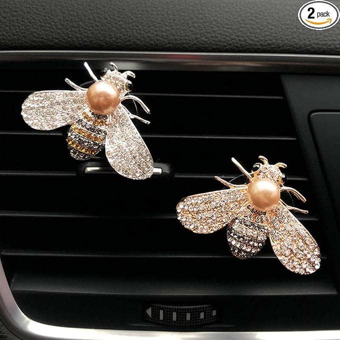 2 Pieces Small Bee Air Vent Clips Bling Bee Car Accessories Cute Car Air Freshener Rhinestone Gift Decorations Charm Car Clip Interior Air Vent Decor