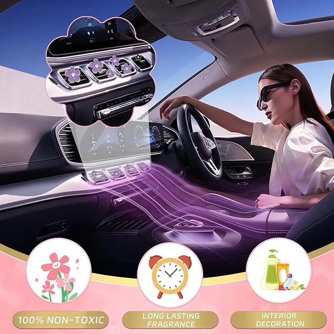 6 Pack Colorful Daisy Flower Car Air Vent Clips Car Air Outlet Freshener Clip for Car Interior Decoration Accessories (Purple)