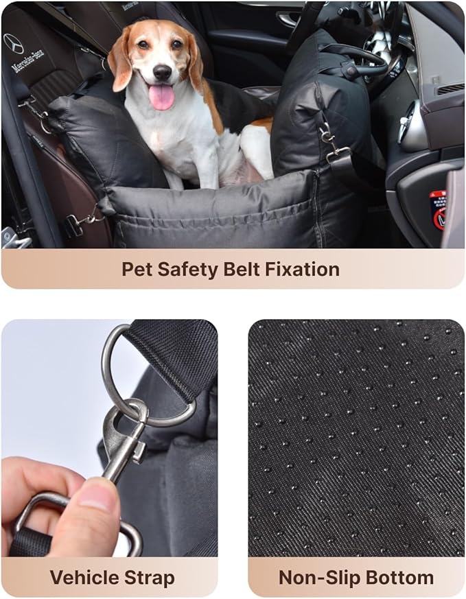 PET MARVEL Dog Car Seat for Small Dogs Up to 25 lbs, Pet Booster Seat & Travel Carrier with Safety Leash and Thick Cushion, Fully Detachable Washable Pet Bag with Storage Pocket, Portable, Black