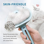 Dog Brush for Shedding, 3 in 1 Self Cleaning Steam Dog Brush - Anti-Static,Cat Steam Brush Removal Comb with Release Button, Grooming Tool for Long and Short Hair Pets, Blue