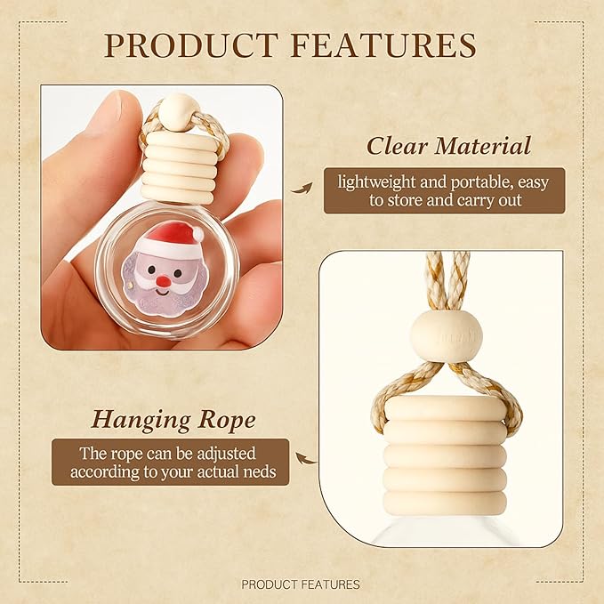 Remerry 20 Pcs Christmas Employee Appreciation Gifts Xmas Hanging Car Air Freshener Diffuser Empty Glass Perfume Bottle with Clear Plastic Ornament Ball Ribbon for Essential Oil Fragrance