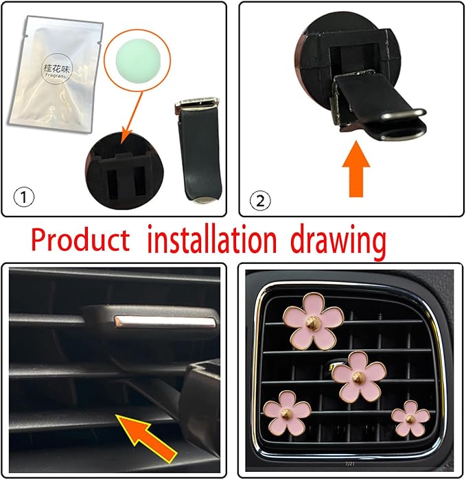 Daisy Air Vent Clips, 4 Pcs Cute Flower Car Air Conditioning Outlet Clip Car Air Freshener Clip Charm Car Inter Decor Accessories for Women (Pink)