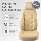 PU Leather Car Seat Covers Front Set – Waterproof seat Cover for Cars，3D Foam Support Automotive seat Covers ，Airbag Compatible, Universal Fit for Cars SUVs Trucks Sedans（Khaki）