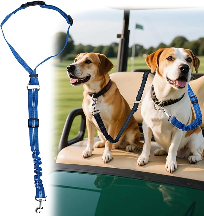 Dog Seat Belt Tether for Golf Cart, Adjustable Golf Dog Collar Leash for Car, Pet Dog Seat Belt Harness for Golf Cart Pet Safety Protection to Prevent Accidental Injury (Blue)