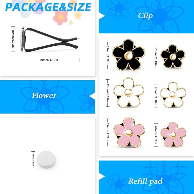 Daisy Car Decoration Flower Air Vent Clip, Colorful Car Accessories for Women Interior, Cute Set (Black, Pink, White)