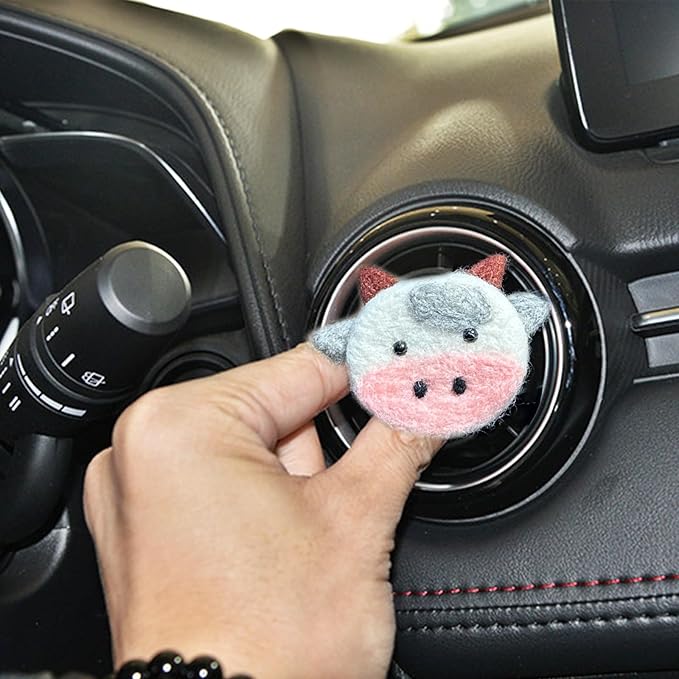 Cow Car Decor,Cute Air Vent Clip Car Air Freshener,Handmade Wool Felt Essential Oil Diffuser,Girly Cartoon Highland Cattle Decoration Accessories for Women