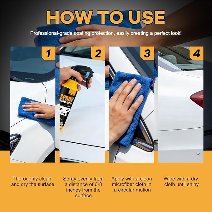 Nano Hydrophobic Ceramic Coating, 300ml Car Coating Spray Kit,Easy-to-Spray Auto Paint Protection, Includes Microfiber Cloth for Vehicle Shine & Protection