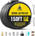 Pressure Washer Drain Jetter – Sewer Jetter Kit for Pressure Washer 150ft 1/4 Inch NPT Hose Nozzles and Adapter 5800PSI Clears Clogs in Pipes & Sewer Lines