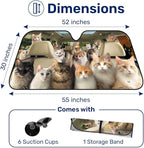 GENANY Cute Cat Group Funny Windshield Sun Shade for Car SUV Truck (55x30 Inches), Sun Shade Windshield, Shades for Front Windows, Protector Blocks UV, Spring Car Decor