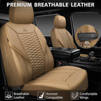 CAR PASS 3D Foam PU Leather Car Seat Covers Full Set,Tan Breathable Faux Leather Seat Covers for Car,Anti Slip Universal Fit for SUVs Vans Sedan Truck Automotive,Armrest Airbag Compatible All Beige