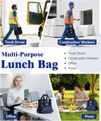 Insulated Lunch Bag for Men & Women, Double Leakproof Lunch Box Soft Cooler Tote with 5 Pockets, 600D Oxford, EVA Lining, Adjustable Strap for Work, Picnic, Beach&Travel-Navy Blue