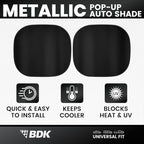 BDK 2PC Metallic Black Car Window Sun Shade Auto Shade for Windshield Visor, Block UV Reflect Heat to Keep Your Car SUV Truck, 31.75" x 28.75"
