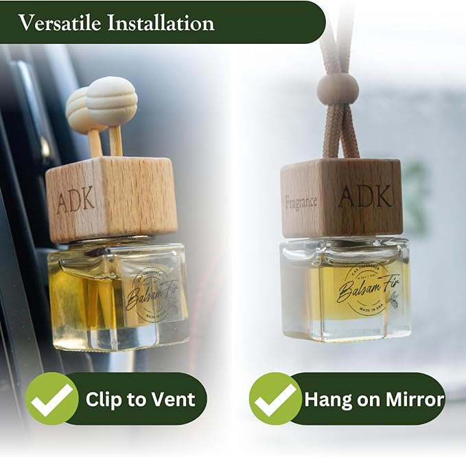 ADK Balsam Fir Car Air Freshener, Long-Lasting Essential Oil Diffuser for Hanging or Clipping, Made in the USA