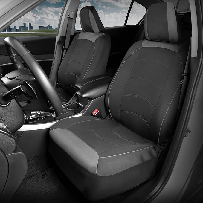 Motor Trend Black Cloth Car Seat Covers for Front Seats – Premium Automotive Bucket Seat Covers, Made for Vehicles with Removable Headrests, Interior Covers for Car Truck Van SUV Seat Protector