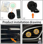Bling Sunflower Air Vent Clips, 2 Pcs Golden Sunflower Car Air Fresheners Vent Clips Car Diffuser Diamond Decoration Interior Decor Cute Accessories for Women Girls + Mask Hook