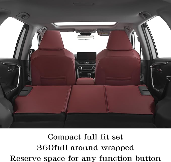 HKZ Fit RAV4 Car Seat Cover Set for 2013 2014 2015 2016 2017 2018 Toyota RAV4 LE Gasoline Version Only-Leather(Burgundy)