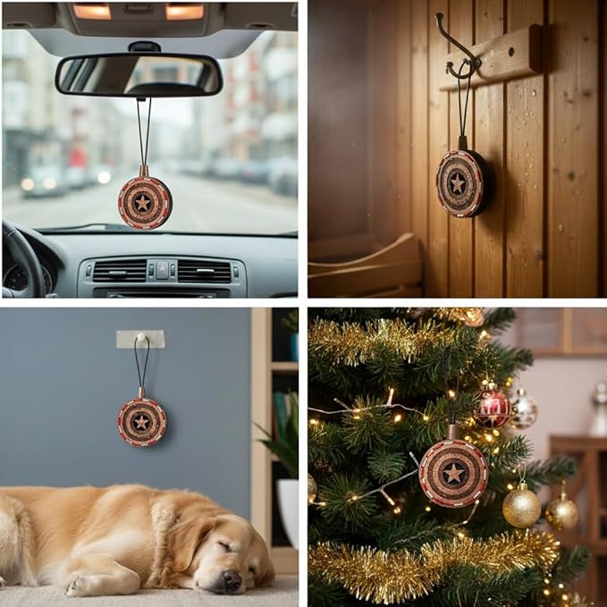 Wood Car Air Freshener — Handmade Car Air Freshener — Captain Shield Designed Fragrance Oil Diffuser in Wooden Gift Box — Aromatherapy Gift Set with Coffee Beans Fragrance Oil - 10 ml