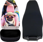Pug Car Front Seat Covers 2 Pcs Stretch Polyester Fabric Cover Funny Car Seat Covers Protector Anti-Slip Protection Interior Accessories for Most Cars Sedans and SUVs