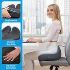 Memory Foam Seat Cushion for Office Chair, Ergonomic Coccyx Cushion for Desk Chair, Tailbone Support Pillow for Long Sitting, Non-Slip Seat Pad for Home, Car, Gaming Chair (Grey, X-Large)