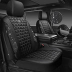 CAR PASS Bling Diamond Leather Car Seat Covers 2 Front Seats Interior Sets, Waterproof Shining Glitter Sparkly Crystal Universal Armrest Fit Automotive Truck SUV Cute Women Girl, Black PU Rhinestone