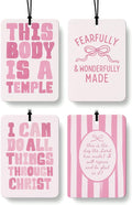 Pink Christian Car Air Freshener 4 Pcs Coconut Scented, Preppy Religious Bible Verse Car Accessories Mirror Decor for Women, Girly Christian Hanging Air Freshener for Cars Closet Drawer Books