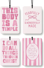 Pink Christian Car Air Freshener 4 Pcs Coconut Scented, Preppy Religious Bible Verse Car Accessories Mirror Decor for Women, Girly Christian Hanging Air Freshener for Cars Closet Drawer Books