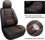 Car Seat Covers Full Set, Brown Car Seat Cover Lumbar Support, Car Seat Protector Waterproof, Nappa Leather Car Seat Cushion, Front Seats and Back Fit for Most Cars