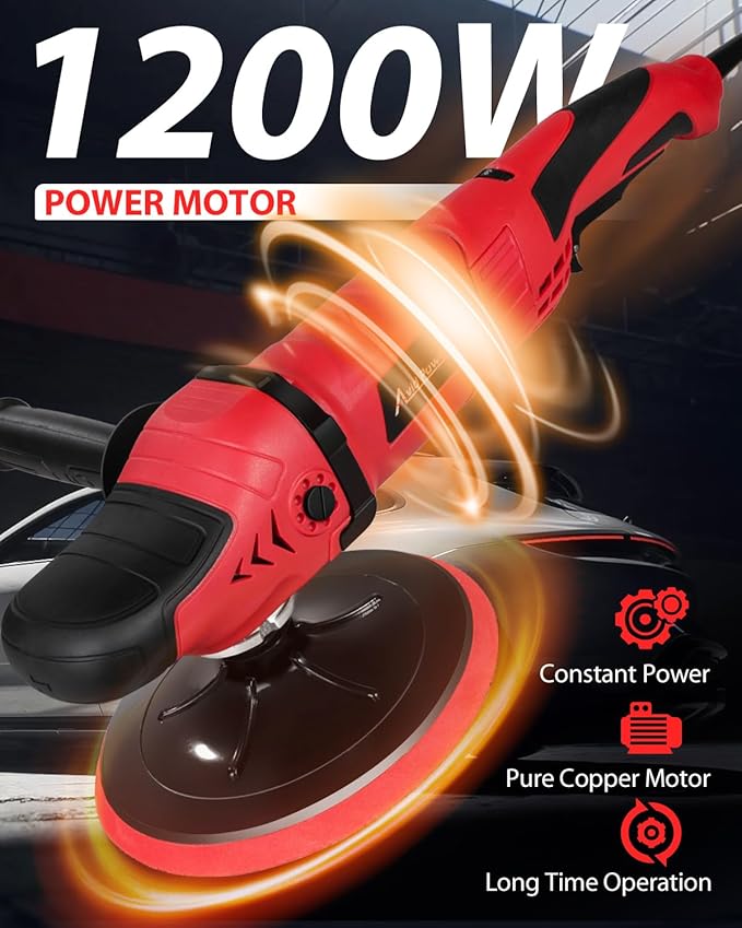 AVID POWER Car Buffer Polisher, 6 Variable Speed 1000-3500 RPM, Rotary Buffer Waxer Kit with 6-inch and 7-Inch Backing Plate, 1200W Car Polisher for Car Detailing, Polishing, Waxing