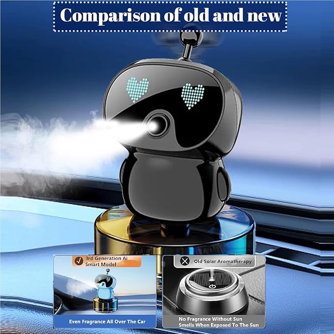 Robot Intelligent Aromatherapy Machine, Smart Cute Robot Car Air Freshener, Fine Spray/Fillable/Four-Gear Adjustment/Vibration Sensing/On-Off/Large Capacity Long-Lasting Fragrance/V1(Black, Hilton)