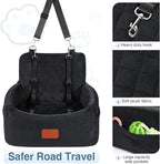 Dog Car Seat for Small Dogs Under 30lbs, Washable Pet Travel Car Bed with Memory Foam,Fully Detachable Cover,2 Storage Pockets & Safety Leash,Non-Slip Bottom(Black)