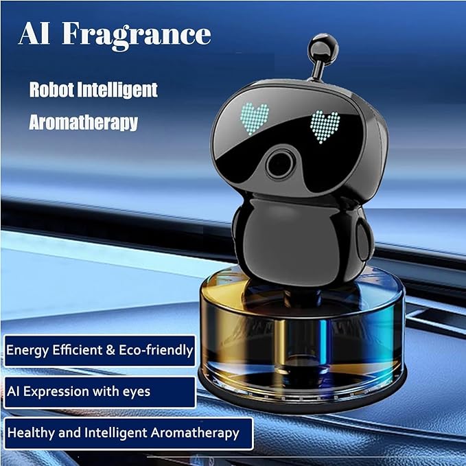 Robot Intelligent Aromatherapy Machine, Smart Cute Robot Car Air Freshener, Fine Spray/Fillable/Four-Gear Adjustment/Vibration Sensing/On-Off/Large Capacity Long-Lasting Fragrance/V1(Black, Hilton)